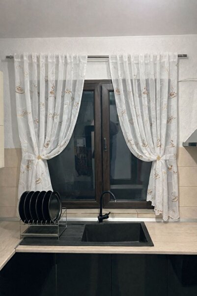 Metropolitan Concept Perdea de bucătărie brodată, gata confecționată, cu band...