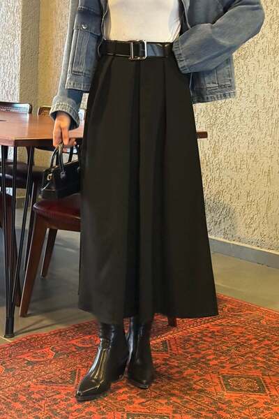 lamelif Belted Hijab Skirt Black