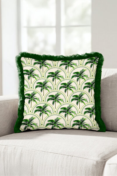 Evimde Bambaşka Exotic Palm Tropical Fringe Pillowcase - Island Bohemian Gree...