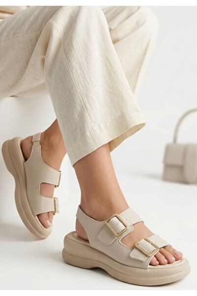 Zerenyus Kaji High Quality Nude Double Buckle Thick Sole Sandals