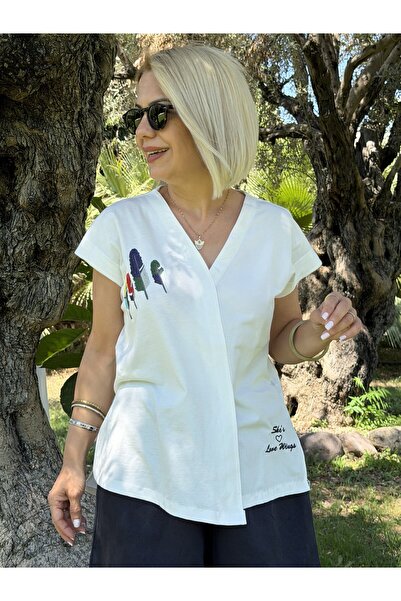 SİSTA MODA 3417 بلوزة بدون أكمام بياقة على شكل حرف V، مطرزة بزخارف على شكل أو...