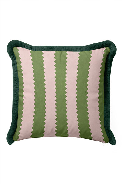 Evimde Bambaşka Striped Zigzag Fringed Pillowcase-Bohemian Geometric Retro Gr...