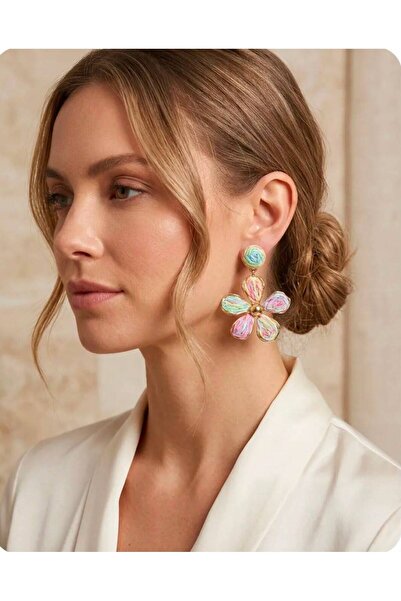 Mervişim Aksesuar Handmade Bohemian Style Colorful Dangle Flower Earrings