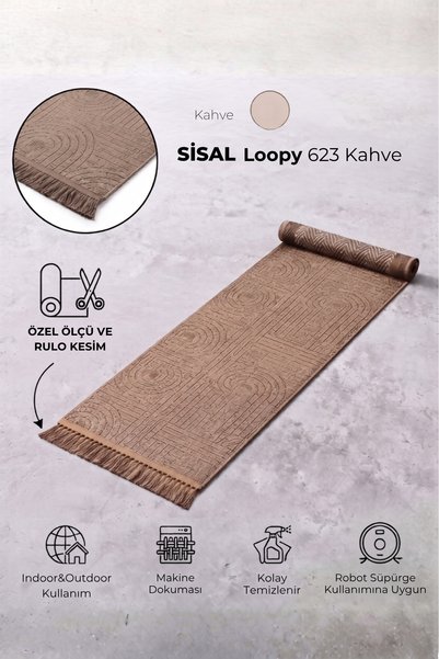 Anatolian Carpet Store Sisal Dokuma Hav Vermez, Leke Tutmaz, Robot Süpürgeye Uygun Modern Kahve Halı