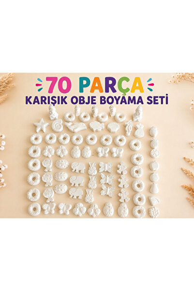 elvanhobi 70 Parça Karışık Taş Tozu Obje Boyama Seti | Boyanabilir Figürler |...