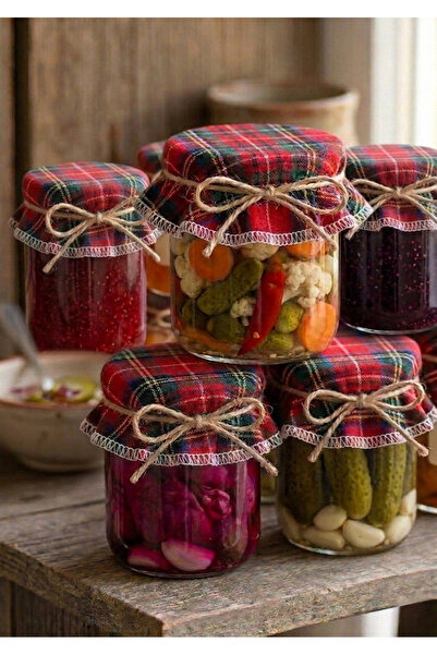 MiniStand 15 Pieces Scottish Plaid Jar Cover Cloth Set with Jute String Stand...