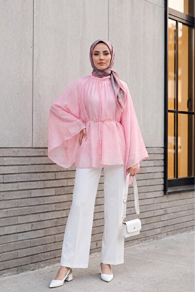 HİJABAYA Hakim Yaka Kemerli Astarlı Ispanyol Kol Oversize Liyosel Tunik