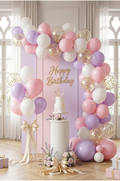 baloss fer Girl's Birthday Baby Shower White Macaron Pink Lilac Gold Confetti 20-Piece 11 Inch Balloon Set
