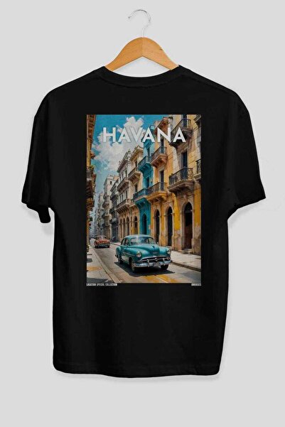 Ankhises Μπλουζάκι Havana Cuba Black Oversize Country City με στάμπα στην πλά...