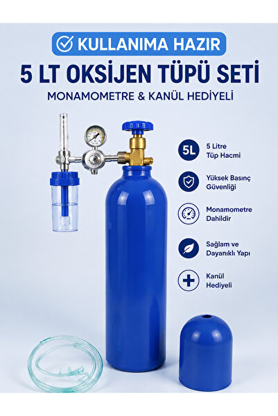 Genel Markalar Oksijen Tüpü 5 lt+ Manometre + Kanül