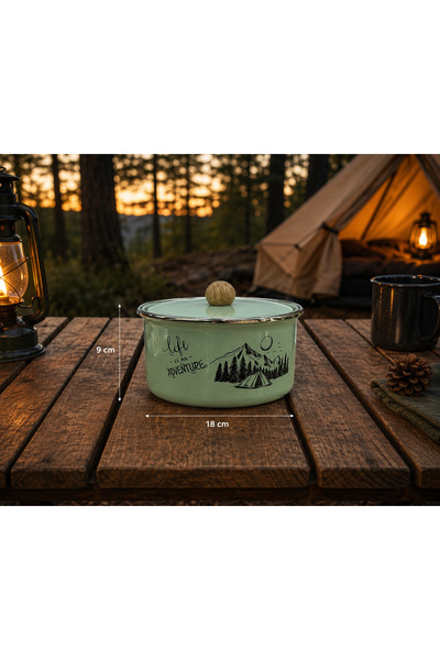 Adventure طقم تخييم مطلي بالمينا مكون من 3 قطع - وعاء مطلي بالمينا مع غطاء، كوب مطلي بالمينا، ووعاء مطلي بالمينا |   مجموعة أدوات المطبخ الخارجية للتخييم والنزهات والكرفانات