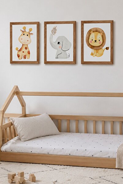 Baskılar Çocuk Odası Safari Dekoratif Retro Mdf Tablo ( Çerçeve Görünümlü )