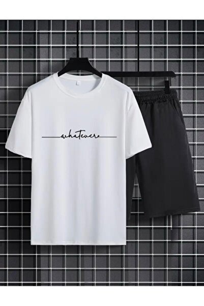 Boi Handwritten Detailed Printed T-Shirt Shorts Loose Fit Comfortable Fit Bla...