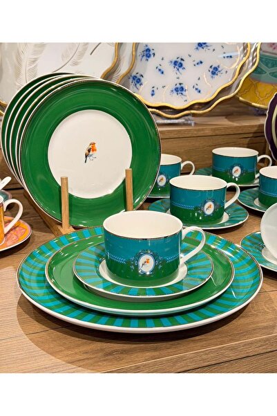 ACAR 19 Parça Prilla Green Porselen Pasta Seti
