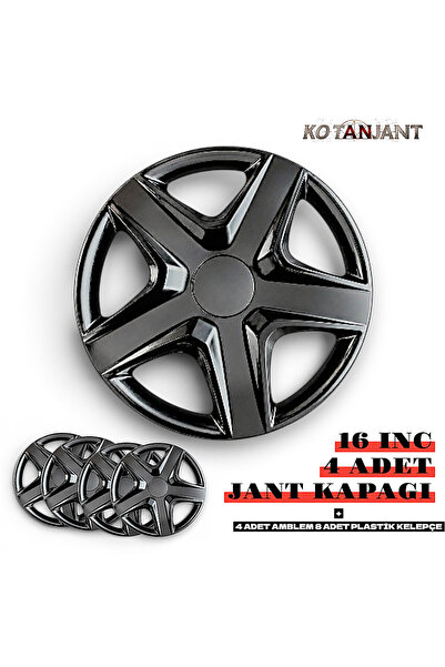 Kotanjant DACİA SANDERO STEPWAY 16 İnç Jant Kapağı 4'lü Set Piano Black+ 4 Am...