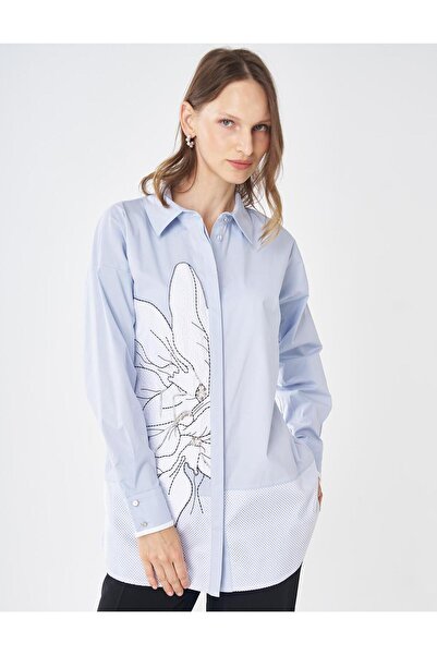 Kayra File Garnili Cotton Tunic Blue