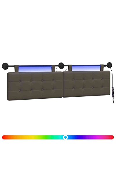 vidaxl Tăblie de pat suspendată Cu lumină LED Gri Piele artificială