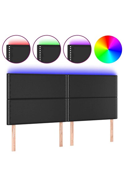 vidaxl Tăblie de pat cu LED, negru, 180x5x118/128 cm, piele ecologică