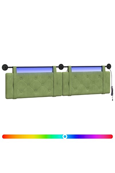 vidaxl Tăblie de pat suspendată Cu lumină LED Verde deschis Catifea