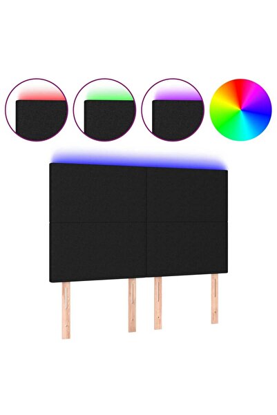 vidaxl Tăblie de pat cu LED, negru, 144x5x118/128 cm, textil