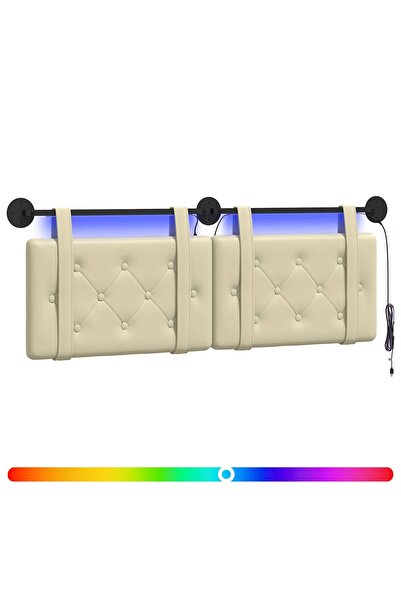 vidaxl Tăblie de pat suspendată Cu lumină LED Crem Piele artificială