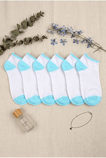 hadiora 6-Piece White Blue Seamless Women's Socks Set - Soft Cotton