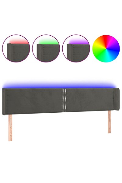 vidaxl Tăblie de pat cu LED gri închis 183x16x78/88 cm catifea