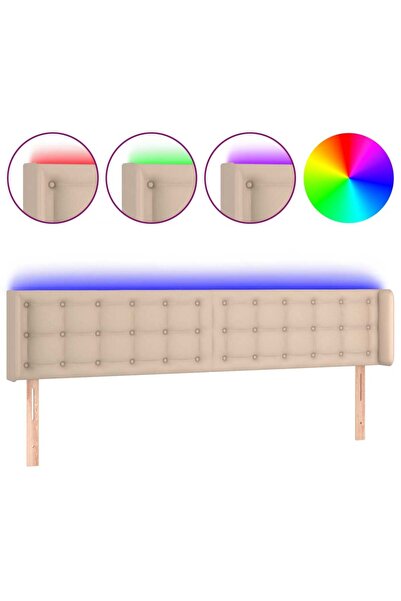 vidaxl Tăblie de pat cu LED, cappuccino 203x16x78/88cm piele ecologică