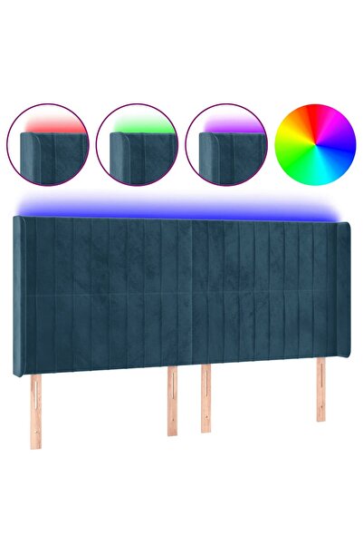 vidaxl Tăblie de pat cu LED, albastru închis, 203x16x118/128cm catifea