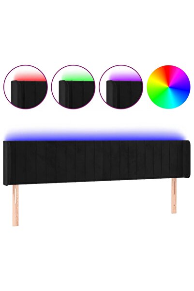vidaxl Tăblie de pat cu LED, negru, 183x16x78/88 cm, catifea