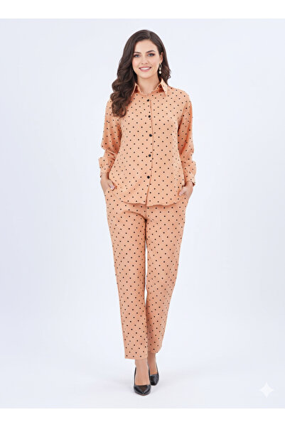 RIZQE Apricot Dot Co-ord Set | Rizqé Peach Polka Dot Chiffon Feel Long Sleeve...