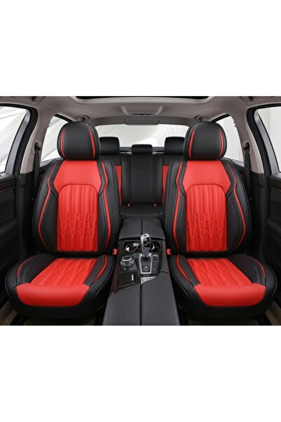 DELUXETUNING Set huse scaune auto universale, piele ecologica rosu cu negru, ...