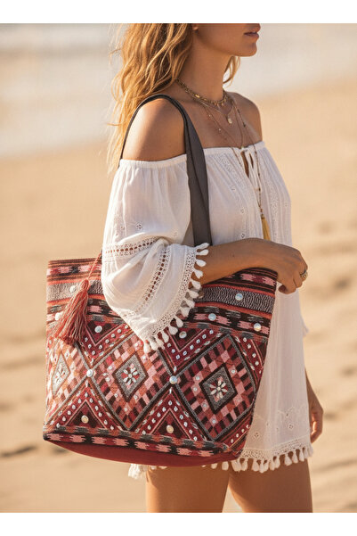 MILANO COLLECTION Geanta de Plaja Visinie, brodata manual, stil boho Vama Veche