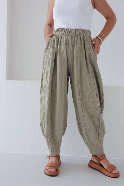SİSTA MODA 1018 Pis Stitched, Muslin, Balloon Pants