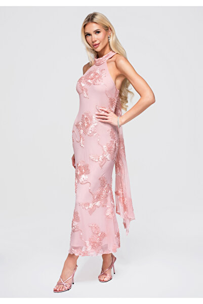 Larica Rochie maxi de damă cu decolteu halter și detalii florale LA-OM-DLR378