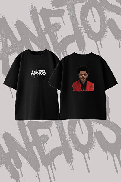 Anetos The Weeknd after Hours_14 Design Back Printed Cotton Black Oversize T-...