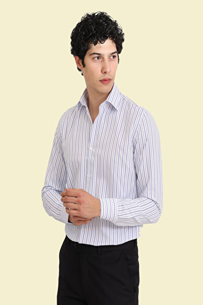 Erkek Slim Fit Uzun Kollu Kolay Ütülebilen Pamuklu Çizgili Gömlek