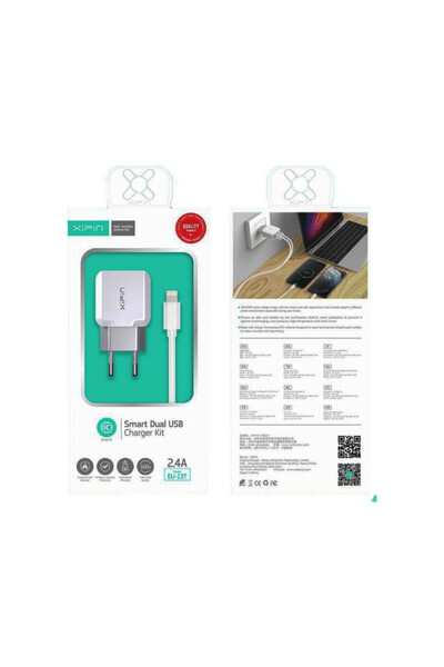 Xipin Φορτιστής με 2 θύρες USB-A και καλώδιο Lightning Ασημί (EU-13T)