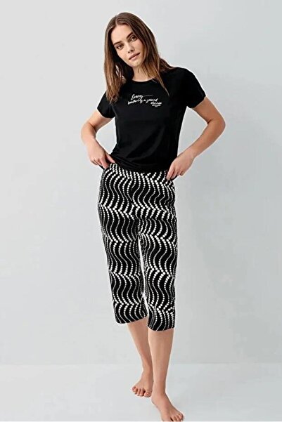 Pierre Cardin 9166 Black Cotton Modal Half Sleeve Capri Set
