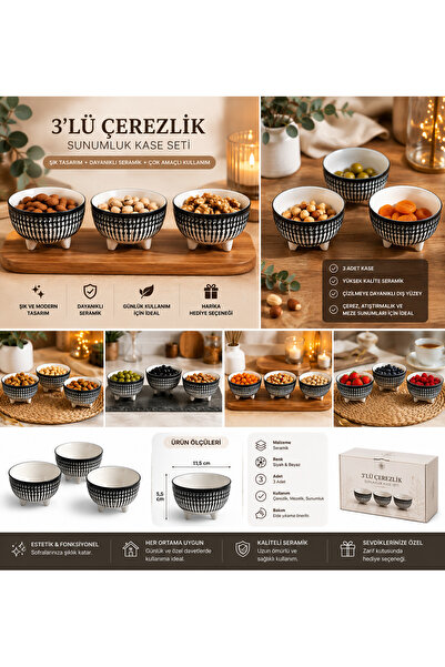 Velorahomee 3-Piece Ceramic Snack Bowl Presentation Set |   Footed Mezelik, S...