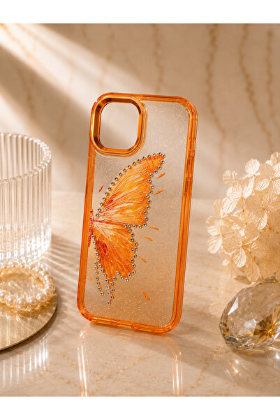 botyco Iphone 11 (6.1 inç) Uyumlu Simli Şeffaf Kelebek Desenli Renk Geçişli İ...