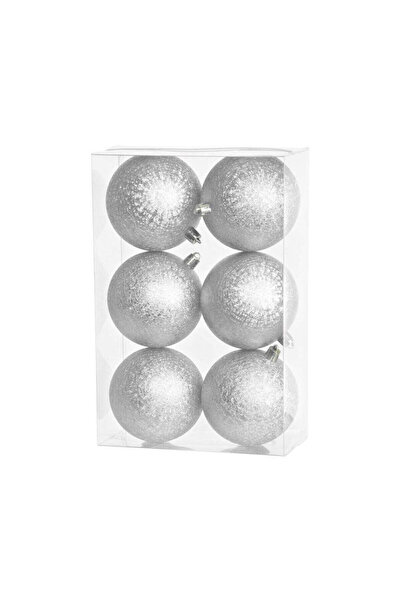 Strend Pro Set de 6 globuri de Crăciun Ø8 cm, argintii, din plastic - Uni Mag...