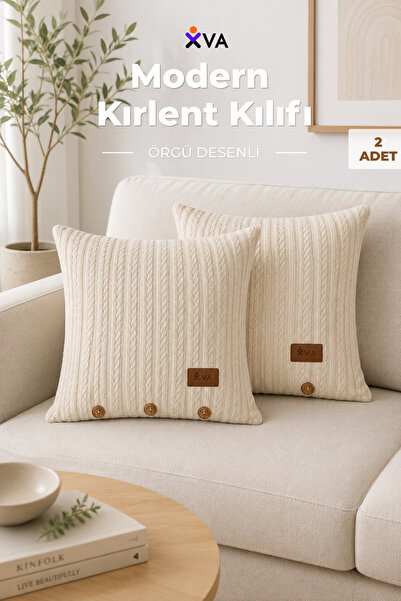 XVA 100% Cotton 2 Piece Knitted Throw Pillow Covers |   Decorative Buttoned |...