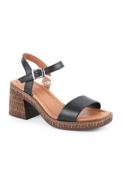 Libero Women's Heeled Sandals Genuine Leather Single Strap Straw Sole Daily C...