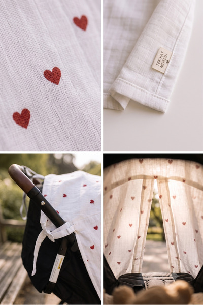 BeygeBaby 100% Cotton Single Layer Heart Muslin Baby Stroller Cover