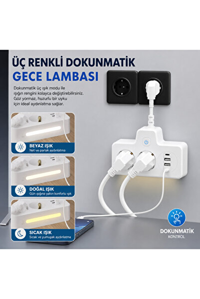 asua 2 Soketli Çoklu Priz | PD20W Type-C + QC3.0 Hızlı Şarj | 2 USB 3.4A Çıkı...