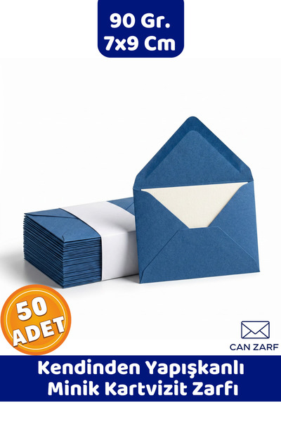 CANVELA 50 Adet Lacivert 7x9 Cm Küçük Zarf 90 Gr. Kendinden Yapışkanlı Minik ...