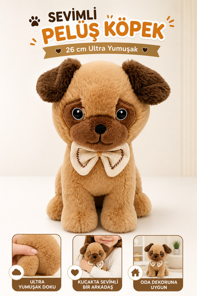 YILDIRIM OYUNCAK Sevimli Peluş Köpek 26cm – Ultra Yumuşacık Dokulu Sarılmalık...