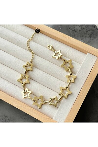 Haziran Accessory, Gold Extension Ring Steel Women's Bracelet with Clover, He...
