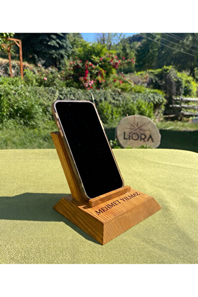 Ahşap Telefon Tutucu Standı Holder - Kişiselleştirilmiş, İsim ve Logo Yazılabilir